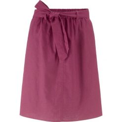 Spódnica lniana z wiązanym paskiem bonprix jeżynowy. Fioletowe spódniczki damskie bonprix, bez wzorów. Za 74,99 zł.
