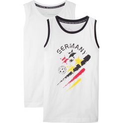 Top na szerokich ramiączkach Niemcy (2 szt.) bonprix biały z nadrukiem + biały. Białe t-shirty chłopięce marki bonprix, z nadrukiem, z kontrastowym kołnierzykiem, na ramiączkach. Za 39,98 zł.