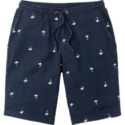 Szorty dresowe z nadrukiem bonprix ciemnoniebieski z nadrukiem. Niebieskie spodenki i szorty męskie bonprix, xxl, z nadrukiem, z dresówki. Za 74,99 zł.