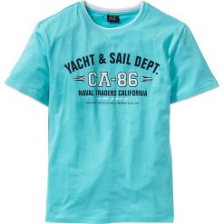 T-shirt 2 w 1 Regular Fit bonprix morski. Niebieskie koszulki męskie bonprix, s, z nadrukiem, z kontrastowym kołnierzykiem, bez rękawów. Za 34,99 zł.