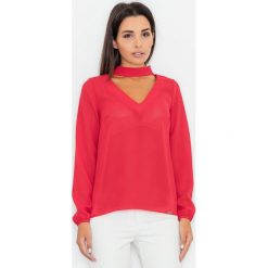 Czerwona Elegancka Lekka Bluzka z Wyciętym Dekoltem. Czerwone bluzki damskie marki Molly.pl, s, z tkaniny, eleganckie, z długim rękawem. Za 109,00 zł.