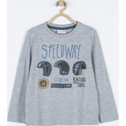 Koszulka. Szare t-shirty chłopięce marki MOTORCYCLE CLUB, z aplikacjami, z elastanu, z długim rękawem. Za 19,90 zł.