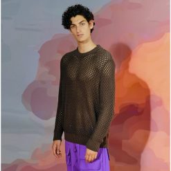 Sweter z ażurowym splotem - Khaki. Brązowe swetry męskie Reserved, s, bez wzorów, ze splotem, bez kołnierzyka, bez kaptura. Za 169,99 zł.