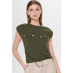 Bawełniana koszulka - Khaki. Brązowe koszulki damskie Mohito, s, bez wzorów, z bawełny, bez kołnierzyka. Za 59,99 zł.
