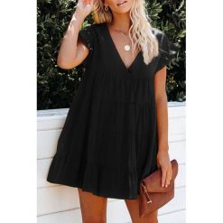 Tunika MOLVINA BLACK. Czarne tuniki damskie IVET, na lato, bez wzorów, bez kołnierzyka, bez rękawów. W wyprzedaży za 79,00 zł.