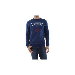 Bluzy Guess M91Q08 K6ZS0 DERREN FLEECE. Niebieskie bluzy męskie Guess, xl, z aplikacjami, bez kołnierzyka, bez rękawów, bez kaptura. Za 280,72 zł.