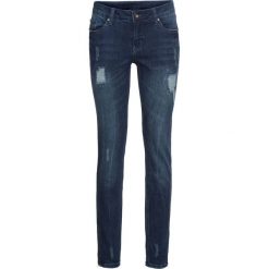 Dżinsy Skinny z zamkami bonprix ciemnoniebieski "stone". Niebieskie jeansy damskie bonprix, z aplikacjami, z jeansu. Za 69,99 zł.