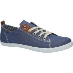 Niebieskie jeansowe tenisówki sznurowane Casu DD129B-7. Niebieskie trampki i tenisówki damskie marki Casu, bez wzorów, z jeansu, na sznurówki. Za 29,99 zł.