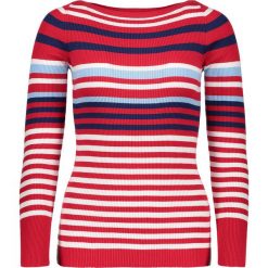 Sweter w kolorze czerwonym. Czerwone swetry damskie Benetton, xs, w paski, z bawełny, bez rękawów, bez kaptura. W wyprzedaży za 64,95 zł.