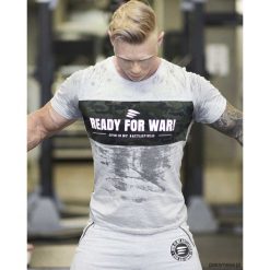 Koszulka męska Ready for WAR. Szare koszulki męskie Pakamera, m, bez wzorów, bez kołnierzyka, bez rękawów. Za 79,00 zł.