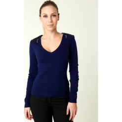 Sweter w kolorze granatowym. Niebieskie swetry klasyczne damskie marki William de Faye, z kaszmiru. W wyprzedaży za 136,95 zł.