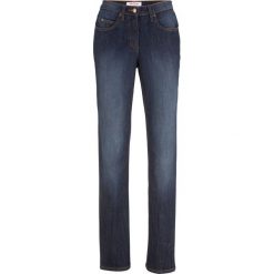Wygodne dżinsy ze stretchem STRAIGHT bonprix ciemnoniebieski "used". Niebieskie jeansy damskie bonprix. Za 69,99 zł.