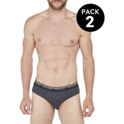 Slipy (2 szt.) w kolorze czarno-szarym. Szare slipy męskie Pierre Cardin, s, z nadrukiem. W wyprzedaży za 52,95 zł.