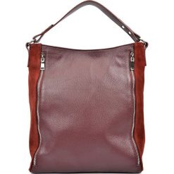 Shopper bag damskie: Skórzana torebka w kolorze bordowym – (S)35,5 x (W)42 x (G)14 cm