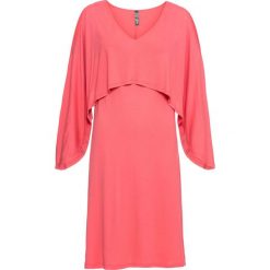 Sukienka bonprix jasny koralowy. Brązowe sukienki na komunię marki bonprix, z nadrukiem, z bawełny, z dekoltem w serek, dopasowane. Za 49,99 zł.