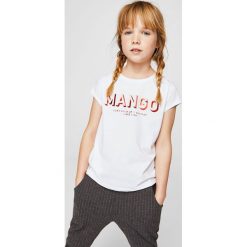Mango Kids - Top dziecięcy Mangof2 104-164 cm. Szare topy damskie marki Mango Kids, z nadrukiem, z bawełny, z okrągłym kołnierzem. W wyprzedaży za 19,90 zł.
