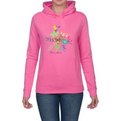 Bluza damska. Kwiaty i ptaki. Różowe bluzy rozpinane damskie Pakamera, w kwiaty, z kapturem. Za 119,00 zł.