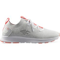 Buty sportowe damskie OBDS300 - chłodny jasny szary melanż. Szare buty sportowe damskie marki 4f, bez wzorów, z dzianiny, sportowe. Za 199,99 zł.