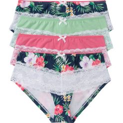 Figi "panty" (4 pary) bonprix ciemnoniebiesko-różowo-miętowy z nadrukiem. Niebieskie majtki damskie bonprix, z nadrukiem. Za 55,96 zł.