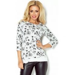 Bluzy rozpinane damskie: Bluza z materiału pętelka – SZARA + szkicowany kwiat