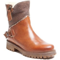 Buty zimowe męskie: Skórzane botki w kolorze jasnobrązowym