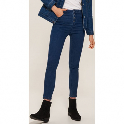 Jeansy high waist skinny - Granatowy. Niebieskie jeansy damskie House, z jeansu, z podwyższonym stanem. Za 89,99 zł.