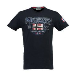 Koszulka "Jamelo" w kolorze granatowym. Niebieskie t-shirty męskie marki Geographical Norway, s, z nadrukiem, z okrągłym kołnierzem. W wyprzedaży za 78,95 zł.
