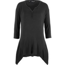 Shirt z dłuższymi bokami i kołnierzykiem "henley" bonprix czarny. Czarne koszulki damskie marki bonprix, bez wzorów, bez kołnierzyka. Za 44,99 zł.