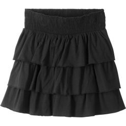 Spódnica z falbanami bonprix czarny. Czarne spódniczki dziewczęce bonprix, bez wzorów, z bawełny, krótkie, mini, dopasowane. Za 34,99 zł.