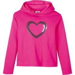 Bluza dziewczęca z kapturem i cekinami bonprix różowa magnolia. Różowe bluzy dziewczęce bonprix, z aplikacjami, z bawełny, z długim rękawem, długie, z kapturem. Za 59,99 zł.