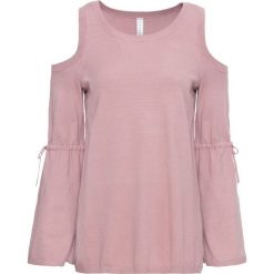 Sweter z wycięciami bonprix różowobrązowy. Różowe swetry damskie marki bonprix, bez wzorów, bez rękawów, bez kaptura. Za 34,99 zł.