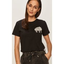 Answear - T-shirt. Czarne bluzki damskie ANSWEAR, s, z nadrukiem, z bawełny, z okrągłym kołnierzem. Za 49,90 zł.