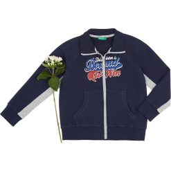 Bluza w kolorze granatowo-szarym. Szare bluzy niemowlęce Benetton Kids, z nadrukiem, bez rękawów, bez kaptura. W wyprzedaży za 52,95 zł.