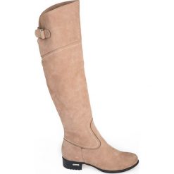 Kozaki za kolano - skóra naturalna - model 128 - kolor cappuccino. Szare kozaki damskie Zapato, na co dzień, na zimę, z jeansu, eleganckie, przed kolano, na wysokim obcasie, na obcasie, bez zapięcia. W wyprzedaży za 367,50 zł.
