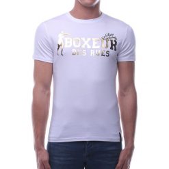 T-shirty męskie: BOXEUR T-shirt biało-złoty r.XS (BXE-02ESY)