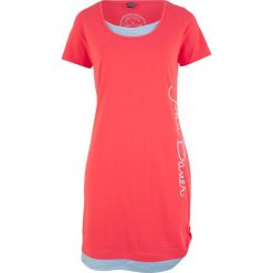 Sukienka z nadrukiem, krótki rękaw bonprix koralowy. Czerwone sukienki damskie bonprix, z nadrukiem, bez kołnierzyka, z krótkim rękawem, krótkie, mini. Za 44,99 zł.