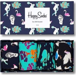 Happy Socks - Skarpetki Gift Box (4-pak). Niebieskie skarpetki damskie Happy Socks, bez wzorów, z elastanu. Za 139,90 zł.