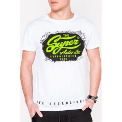 T-shirt męski z nadrukiem S1078 - biały. Białe t-shirty męskie Ombre Clothing, s, z nadrukiem, z bawełny, bez kołnierzyka. Za 14,99 zł.