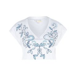 S.Oliver T-shirt damski 14.904.32.4882.01L0 White Haft (rozmiar 36). Białe koszulki damskie S.Oliver, s, z haftami, z bawełny, bez kołnierzyka, bez rękawów. W wyprzedaży za 101,00 zł.