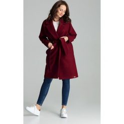 Płaszcz damski bordowy wiązany paskiem - l/xl. Czerwone płaszcze damskie e-margeritka.pl, na wiosnę, xl, bez wzorów, z poliesteru, klasyczne, długie. Za 279,99 zł.