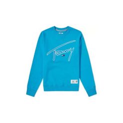Bluzy Tommy Jeans DM0DM05673 TOMMY R-NECK SIGNATURE. Niebieskie bluzy męskie Tommy Jeans, s, bez wzorów, z jeansu, bez kołnierzyka, bez rękawów, bez kaptura. Za 295,98 zł.