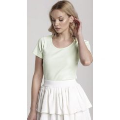 Miętowy T-shirt Nahlle. Zielone bluzki damskie Renee, s, bez wzorów, z dzianiny, klasyczne, z okrągłym kołnierzem, z krótkim rękawem. Za 39,99 zł.