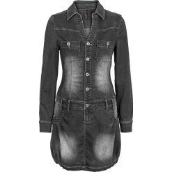 Sukienka dżinsowa z długim rękawem bonprix czarny denim. Czarne sukienki damskie bonprix, bez wzorów, z denimu, bez kołnierzyka, z długim rękawem, długie, plisowane. Za 129,99 zł.