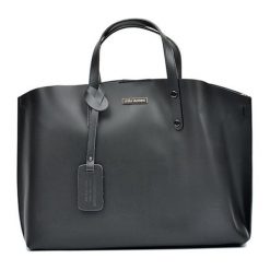 Shopper bag damskie: Skórzana torebka w kolorze czarnym – (S)30 x (W)39 x (G)11 cm