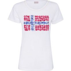 T-shirt NAPAPIJRI SOLOLA Biały|Print. Białe bluzki dziewczęce marki Napapijri, na lato, z aplikacjami, z bawełny, bez kołnierzyka, bez rękawów, bez kaptura. W wyprzedaży za 170,00 zł.