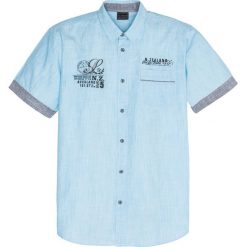 Koszula z krótkim rękawem w delikatne paski bonprix turkusowy w paski. Niebieskie koszule męskie bonprix, xl, w paski, bez kołnierzyka, z krótkim rękawem. Za 99,99 zł.