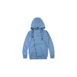 Bluza damska ze ściągaczami, zapinana na skos, komin gładka sportowa. Niebieskie szaliki damskie marki TXM. Za 49,99 zł.