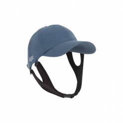 Czapka z daszkiem UV surfing. Niebieskie czapki z daszkiem damskie OLAIAN, w paski, z materiału. Za 39,99 zł.