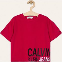 Calvin Klein Jeans - T-shirt dziecięcy 116-176 cm. Białe bluzki dziewczęce Calvin Klein Jeans, z nadrukiem, z elastanu, z okrągłym kołnierzem, z krótkim rękawem, krótkie, bez kaptura. Za 159,90 zł.