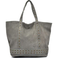 Shopper bag damskie: Skórzana torebka w kolorze szarym – (S)33 x (W)50 x (G)18 cm